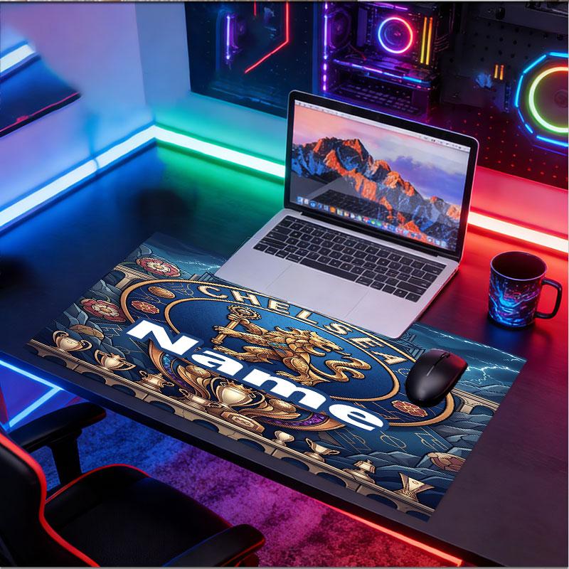 Custom Name Personalized Chelsea Football Club Pattern Mousepad, Laptop PC Desk Mat, Decorative Desk Mat for Home Keyboard Pad Gift
