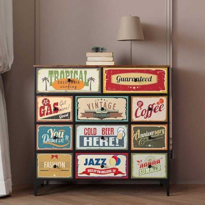 Commode - AKTIVE - Vintage - 103x30x98 Cm - 11 Tiroirs - Métal Noir