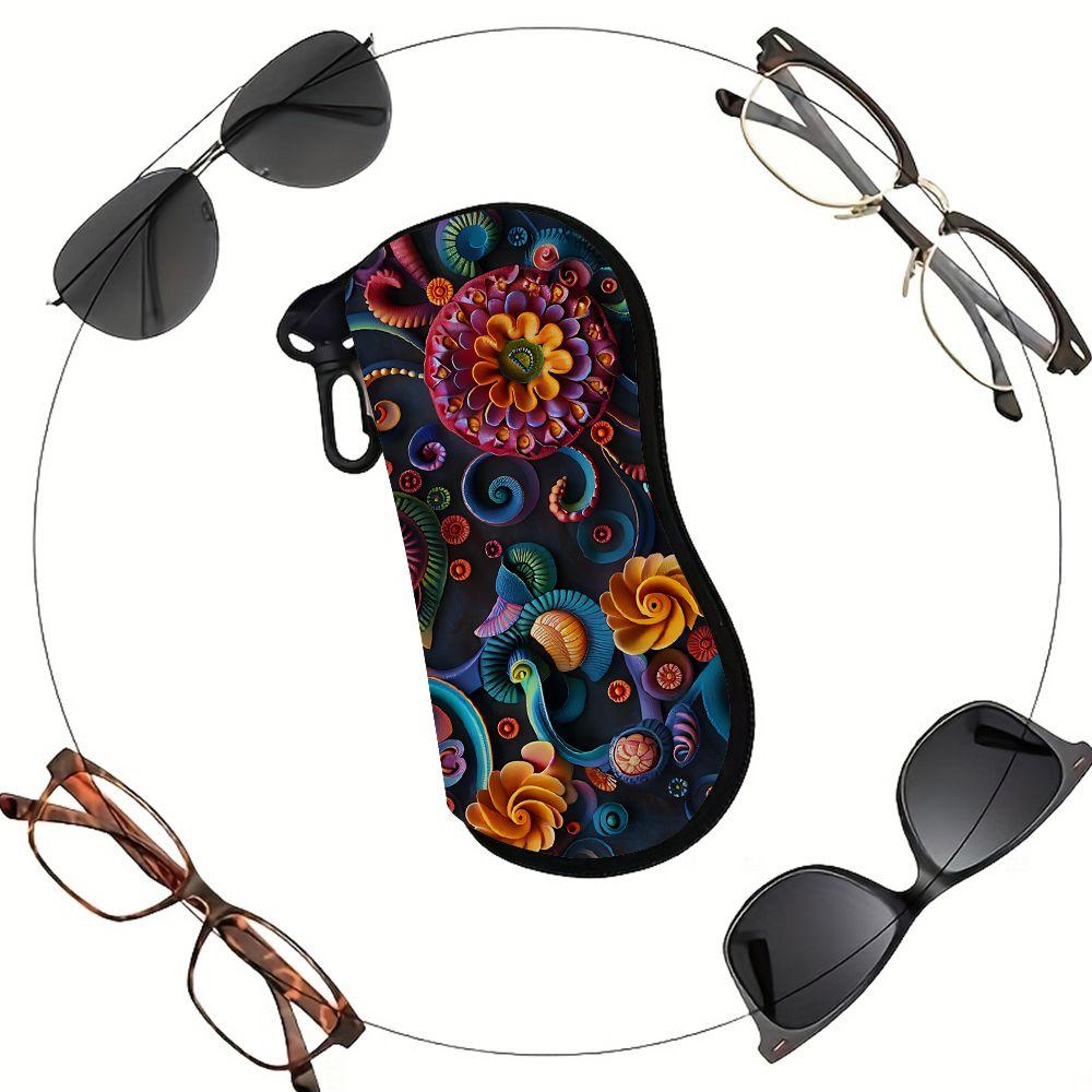 2D-Colorful Floral Mandala Art Glasses Case, Protective Sunglasses Case with Zipper, Durable Eyewear Holder Pouch, Lightweight Travel Accessories for