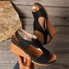 Summer New Large Size Sandals Women's Sewing Line Breathable Velcro Hollowed Wedge Sandals Women