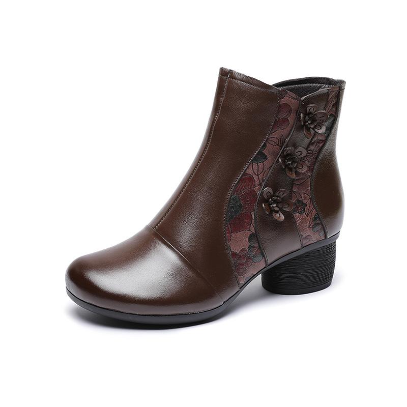 Fashion GKTINOO Winter Genuine Leather High Heels Ankle Boots For Women Warm Boots Side Zipper Soft Comfortable Cow Leather Botas