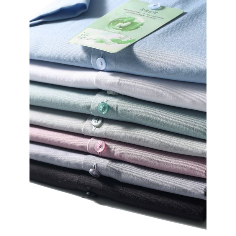 Mulberry Silk Short Sleeve Shirt Men's Summer Ice Silk 2024 New Coat Export Export Men's Clothing Business Casual Shirt
