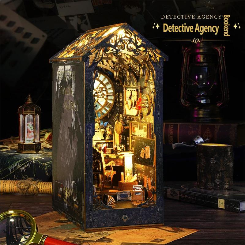 Detective Agency Art Deco Wooden Bookend DIY 3D Puzzle Kits Miniature Building Model for Home Decor Unique Gift & Desk Organizer