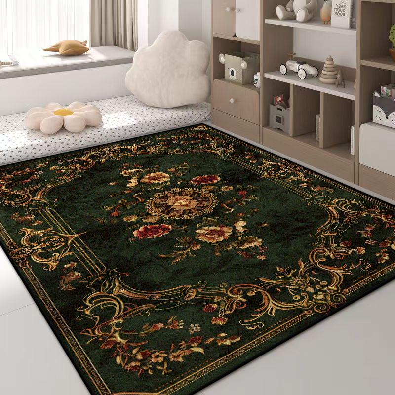 Luxusní zelený koberec květinový design protiskluzový velký rozměr obývací pokojový koberec zlatý okraj evropská tatami rohož měkké ložnicové koberce pratelné