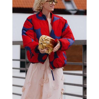 Giacca in Cotone con Zip e Stampa Colorata Chic da Donna Moda Girocollo Manica Lunga Corta Spessa Cappotto Invernale Donna High Street Capospalla