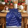 Christmas Snowflake Xmas Tree Navy Blue Linen Table Runners Party Decor Winter Kitchen Dining Table Runner Christmas Decorations