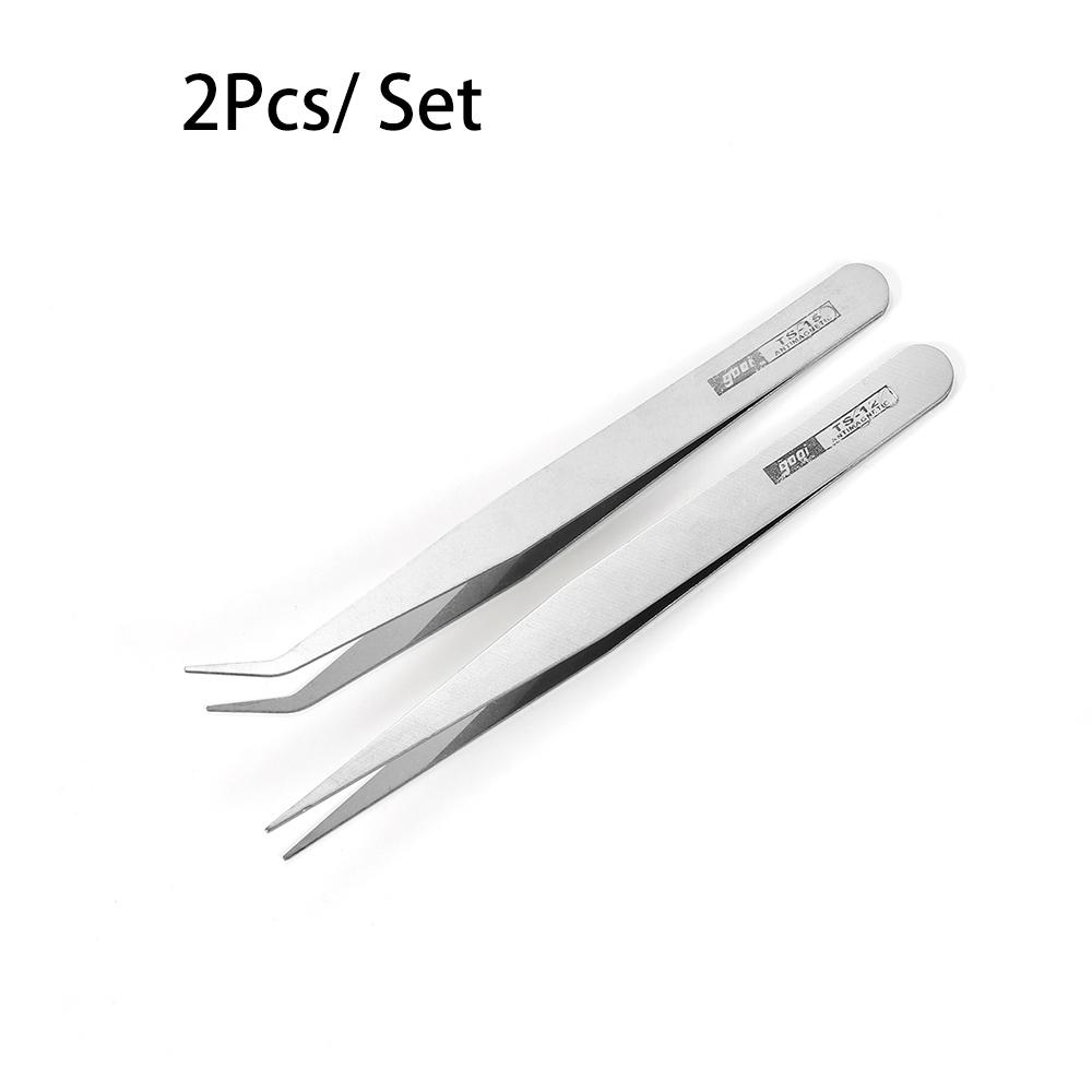 2pcs/lot Good Quality Anti-static Set Bend Straight Tweezers Set Stainless Steel  for  Jewerly Making Tools
