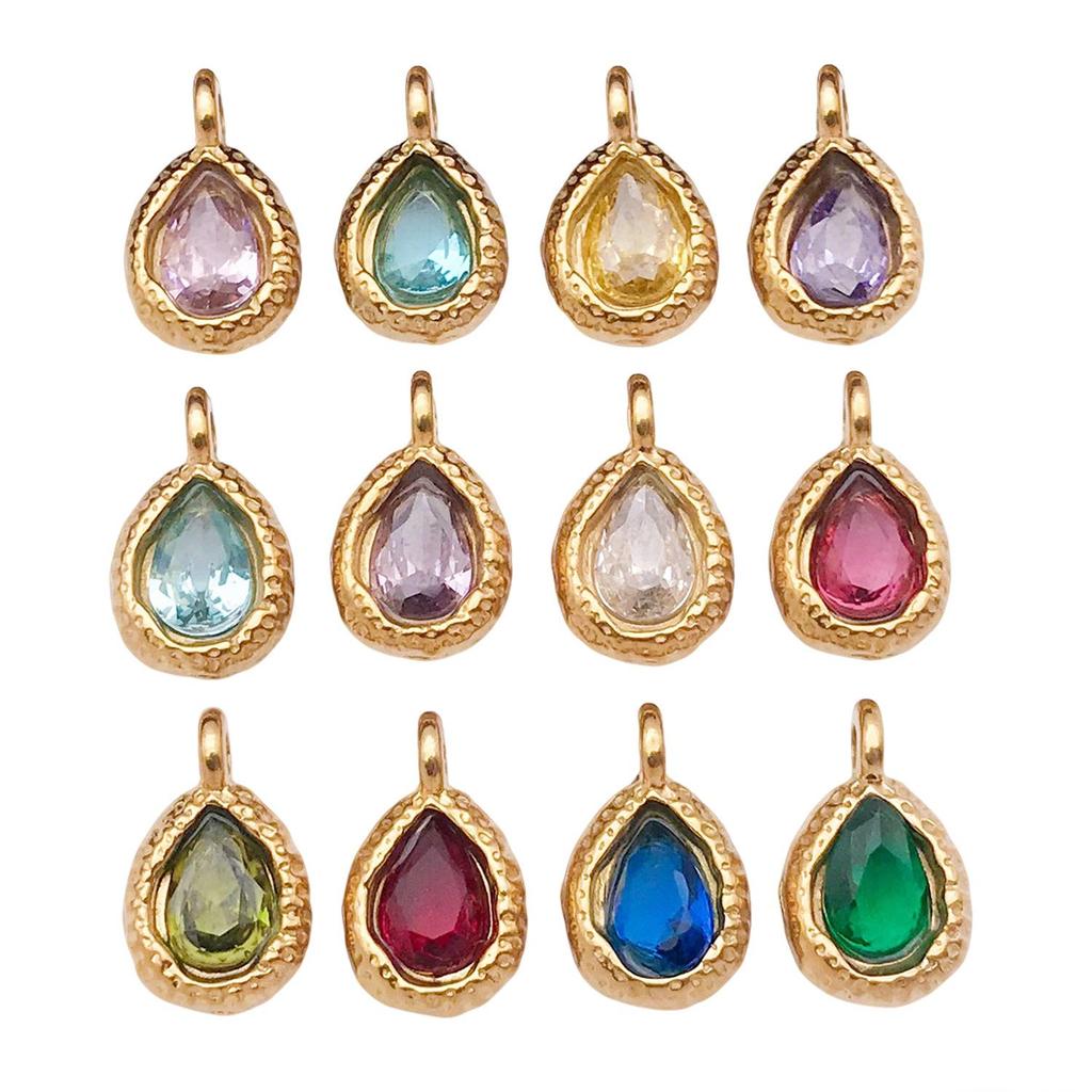 Stainless Steel Water Drop 7x12mm Zodiac Stone Pendant for DIY Jewelry
