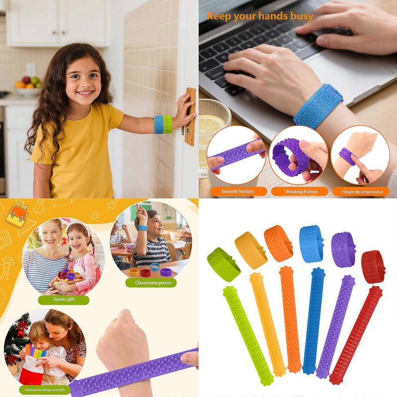 Colorful Sensory Texture Bracelet Clap Ring Kids Stress Relief Silicone Wristband for Visual Auditory Stimulation 6PCS Multicolor