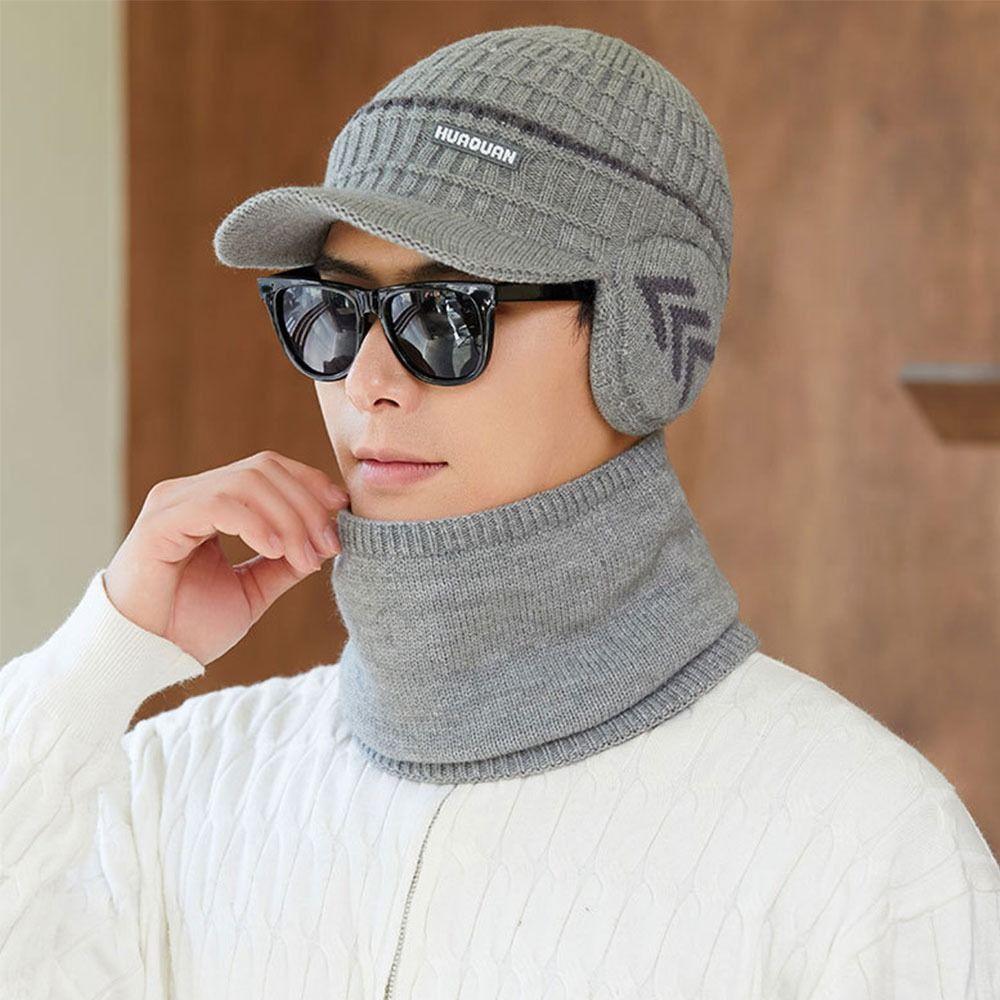Thickened Velvet Men Beanie Hat Soft Beanies Knitted Hat Outdoor Cap and Scarf Set Boys Girls