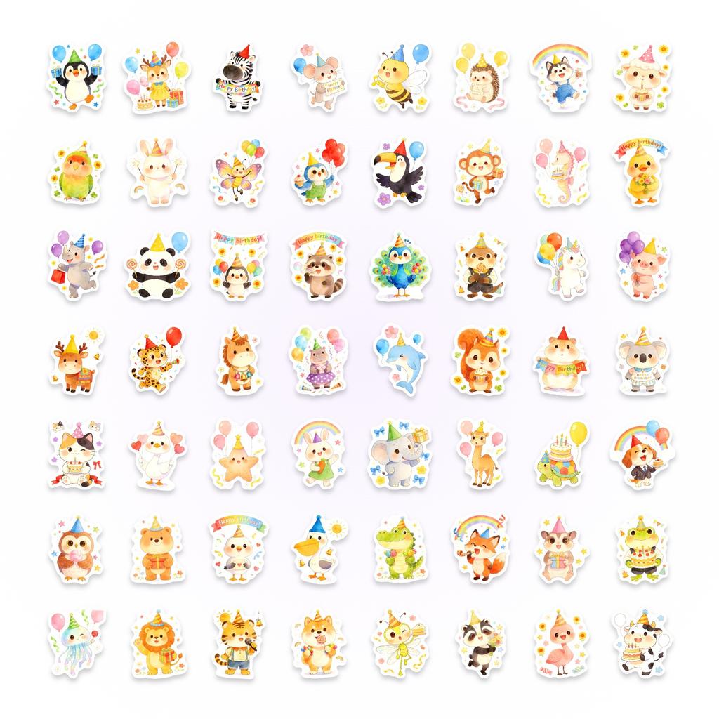 50 Cute Cartoon Animal Stickers Children'S Hand Account Decoration Waterproof Reward Stickers Birthday Party Fun Stickers