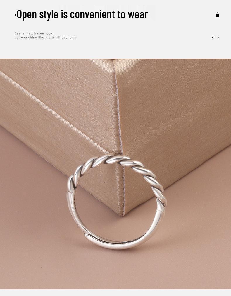 925 Sterling Silver Adjustable Twisted Ring for Women - Minimalist Index Finger Band
