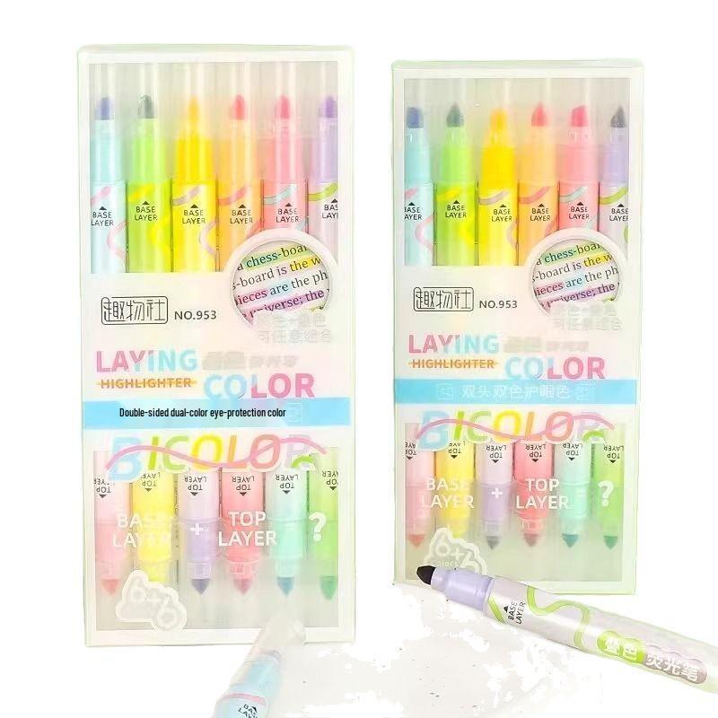 Ins Layered Color Double-Ended Highlighter: Versatile Student Marker for Journals & Large Capacity Marking