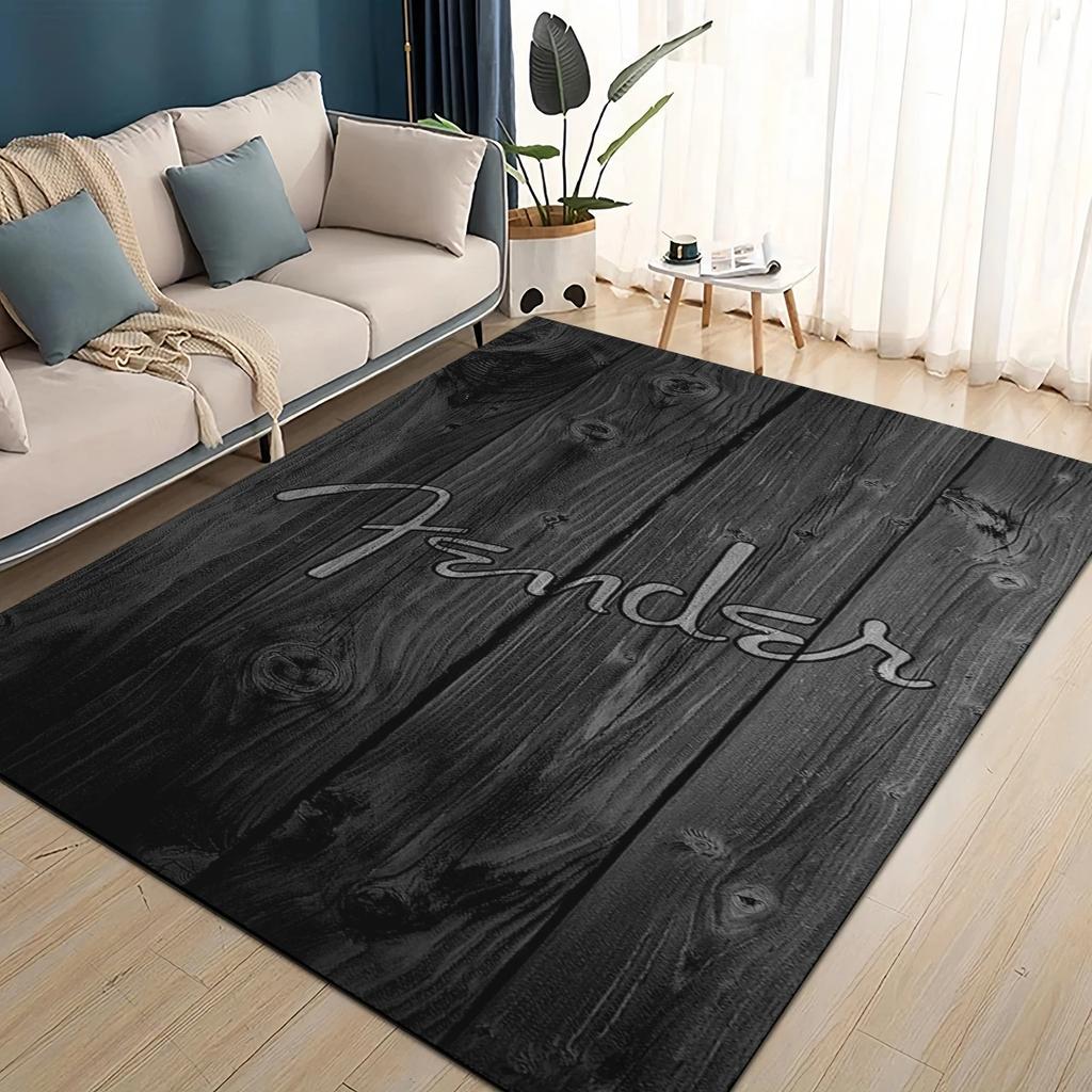 Retro Fender Logo Guitar Instruments Music Carpet Rug for Living Room Bedroom Home Sofa Decoration, Floor Mat