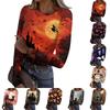 Women's Casual Long Sleeve Ribbed Top Halloween Print Round Neck Slim Fit Lightweight Stretchy Shirt for Fall/Winter