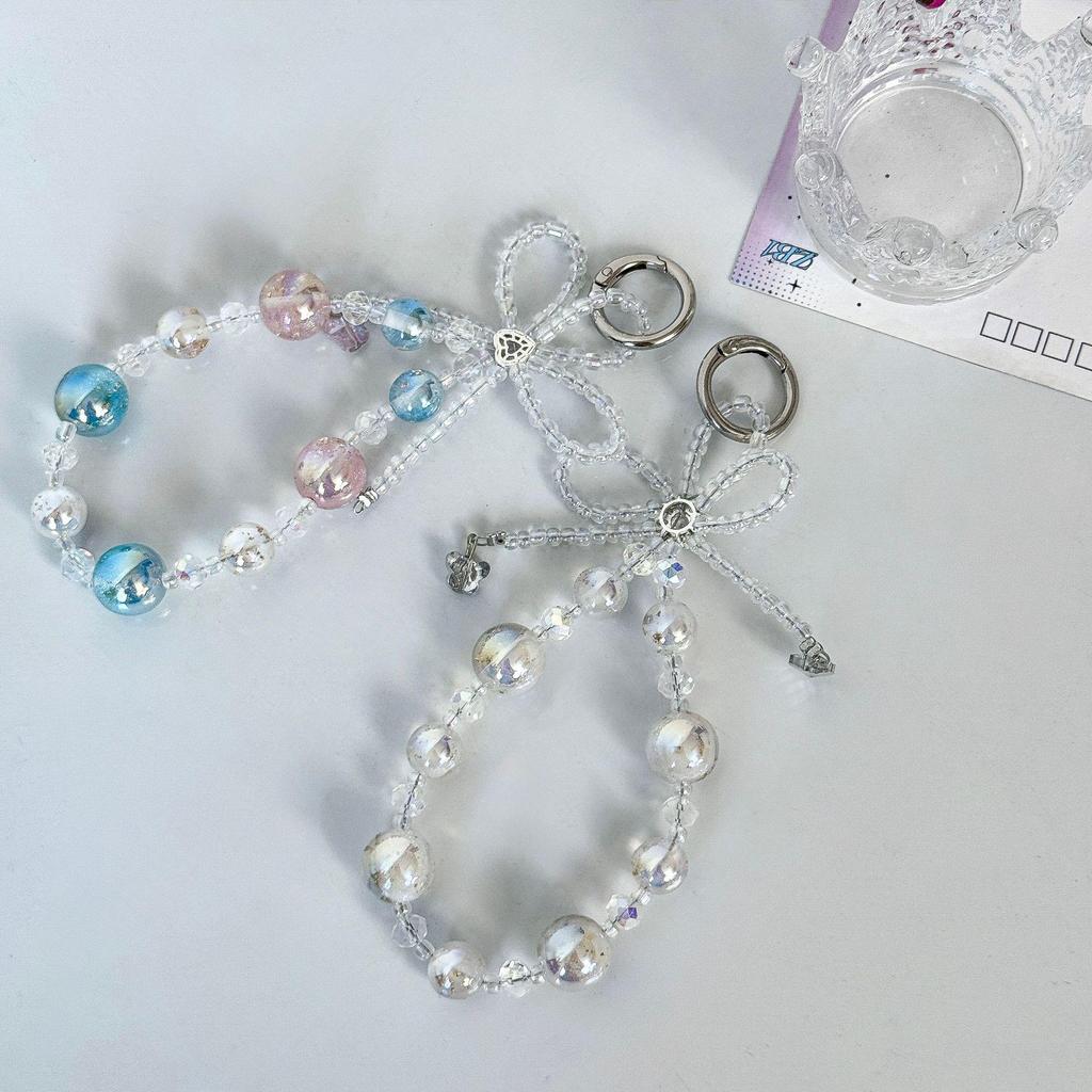 Creative Starry Sky Beaded Phone Charm with Bow and Flower Accents - Anti-Lost Pendant Keychain Lanyard