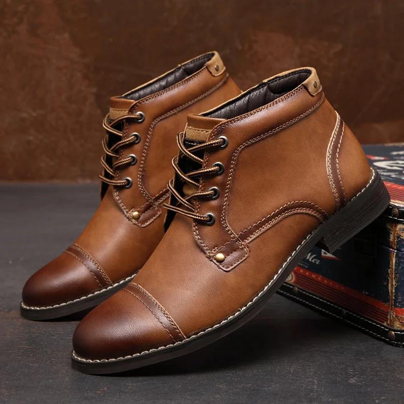Handcraft Retro Men Leather Boots 2024 New Autumn Men Shoes Big Size 38 46 Casual British Basic Men Western Boots