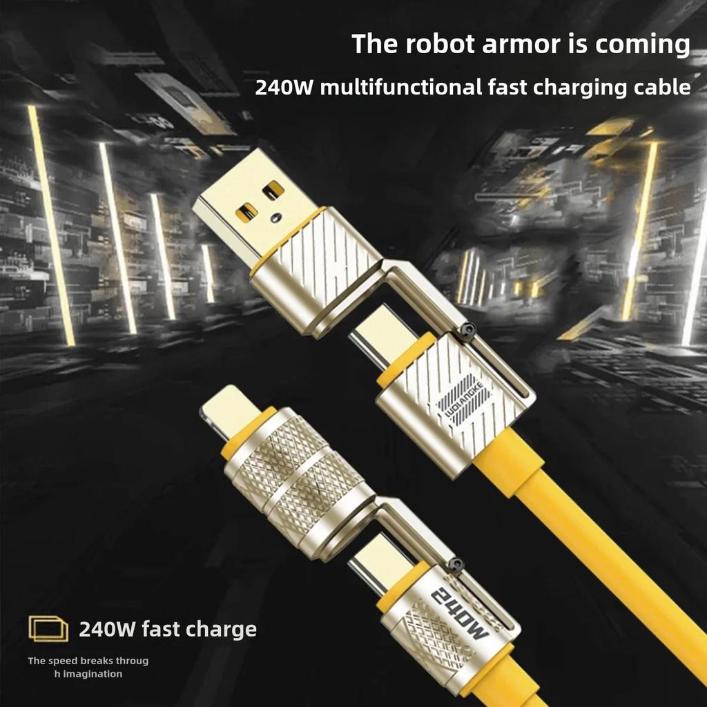 Kabel do transmisji danych z super szybkim ładowaniem 4 w 1 240 W Type-C do Type-C Kabel ze stopu cynku do iPhone 15 16 17 Samsung Huawei Xiaomi