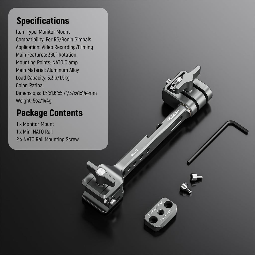 Neewer Camera Monitor Mount for RS NATO Cold and Screw Field Monitor Holder Compatible with RS4 RS RS 3 RS RSC and Gimbals, 360° Rotation, Clamp,