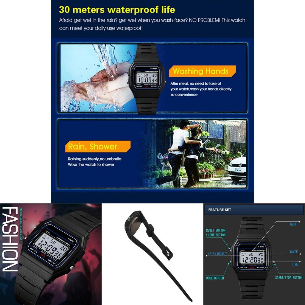 F91w Digitaal Sporthorloge Waterdicht Polshorloge Voor Volwassenen Lichtgewicht En Gemakkelijk Schoon Te Maken