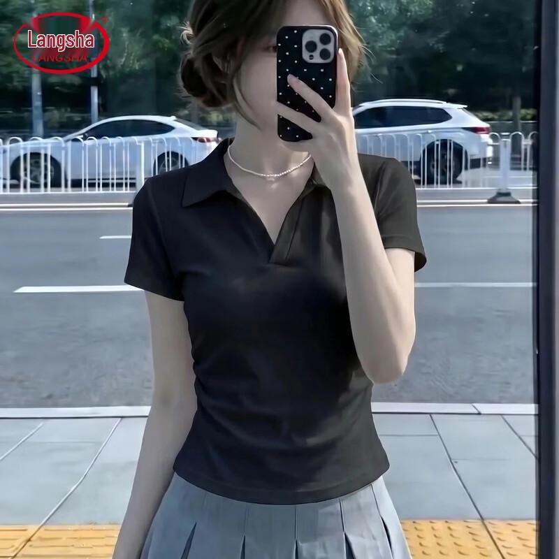 Langsha Women's Polo Collar Short Sleeve T-Shirt