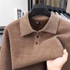 Men's Plus Velvet Knitwear Winter Lapel Polo Shirt - Middle-aged Casual Warm Long Sleeve Sweater Base Layer