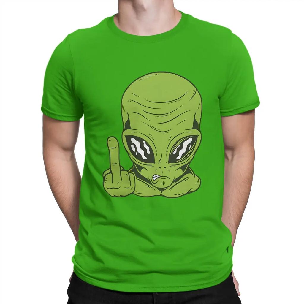 Angry Alien Head Flipping The Bird Middle Finger Men T Shirts Resident Alien Amazing Tees Short Sleeve O Neck T-Shirts Cotton