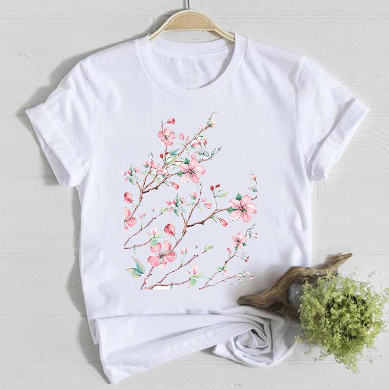 Blume Frühling Rundhals T-Shirt Top Shirt Damen Kleidung Mode T-Shirt Sommer Damen T Kurzarm Lässig Grafik T-Shirts