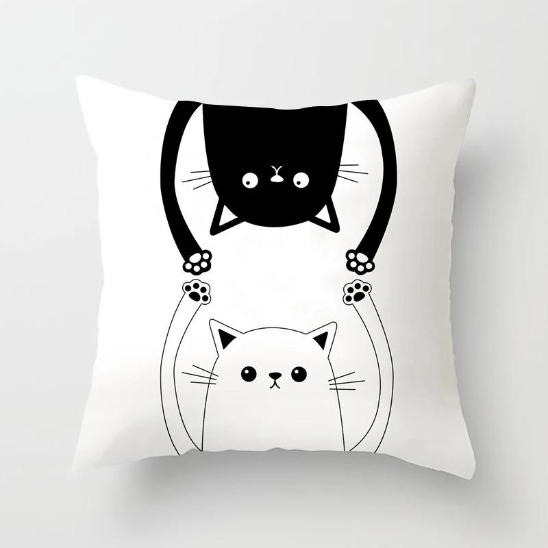 Funny Cute Black Lover Cat Pillowcase Cushion Cover 4545 Polyester Pillow Cover Sofa Car Home Decor Room Decoration