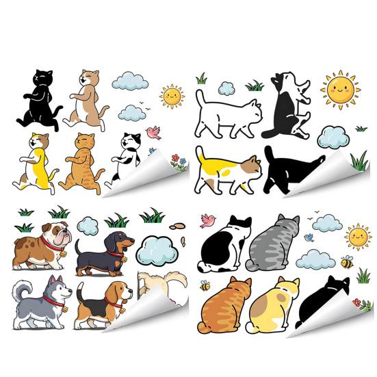 Autocollants pour Voiture Animaux de Dessin Animé Chiens/Chats Marrants qui Marchent Autocollants pour Pare-chocs de Voiture Ordinateur Portable Fenêtre Arrière de Voiture Décoration Murale