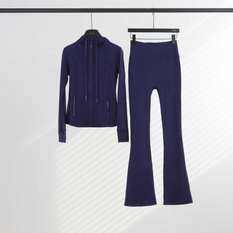 LU Womens Hooded Jacket Flared Pants Set Define Slim Fit Yoga Activewear