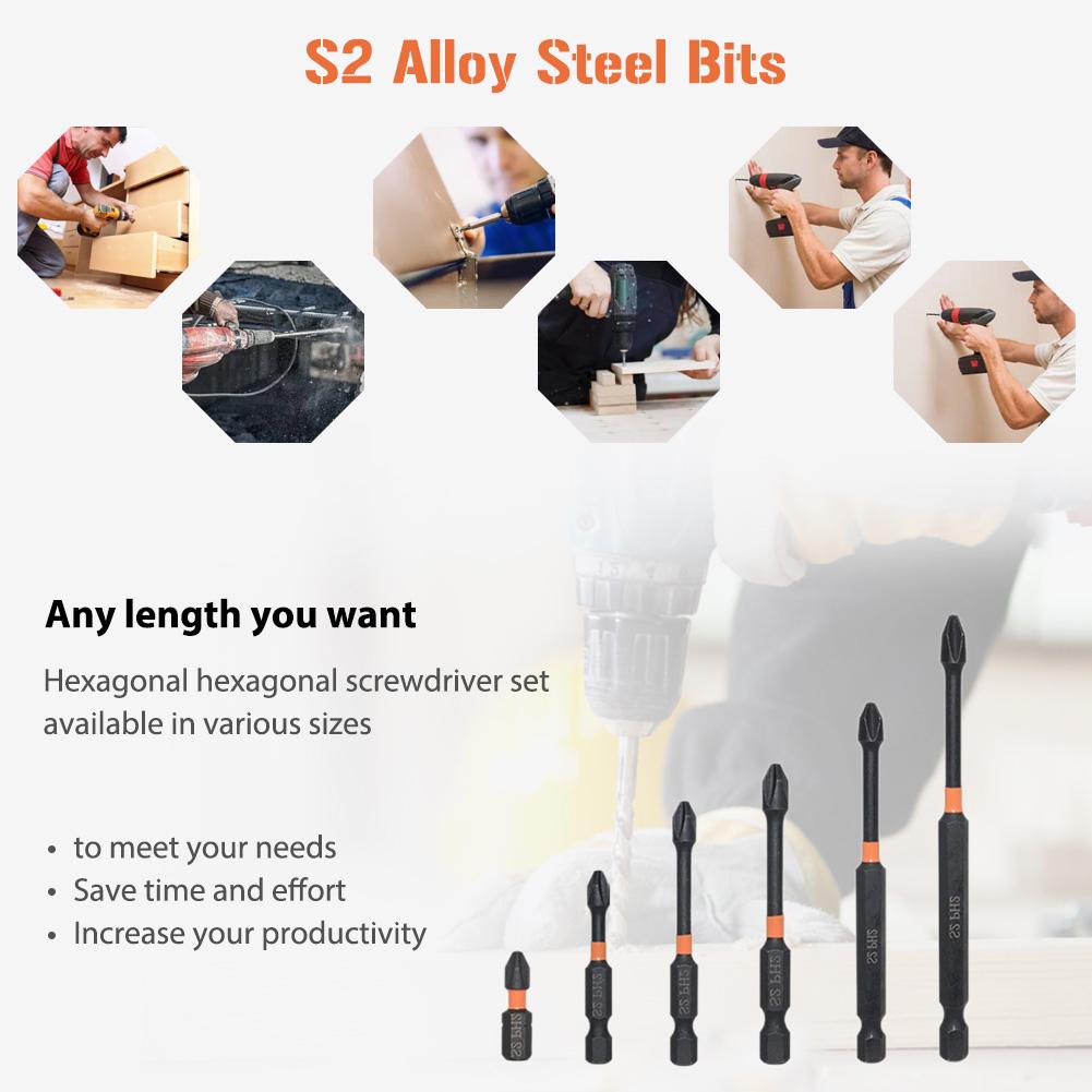 S2 Alloy Steel Cross PH2 Bit 1/4 Hex Shank Electric Screwdriver Bits Tips Impact Resistance Hand Tools for Electrician Mechanic