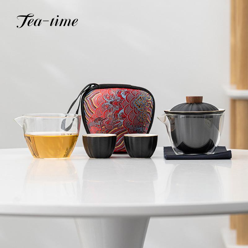 Chinese Tea Set 1 Pot 2 Tea Cups Set Pitcher Cover Bowl Ceramic Travel Outdoor Portable Supplies Cup Porcelain Tool Maker Pair