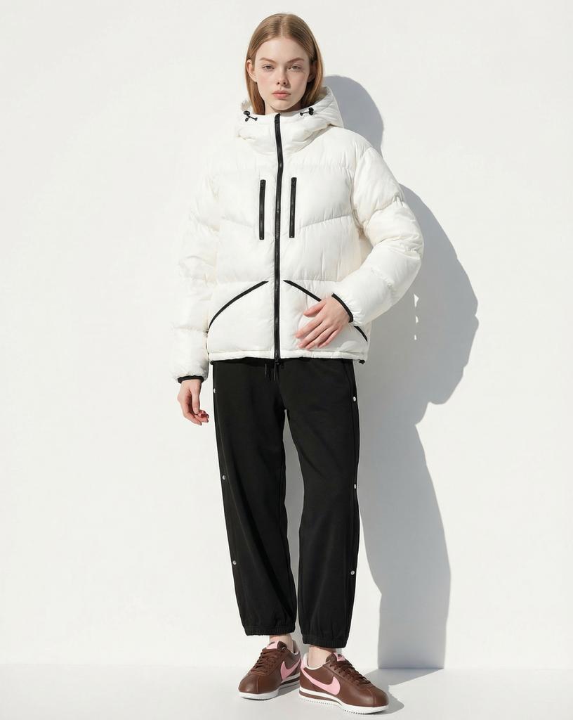 Apostrophe Comma Glossy Center Pocket Hooded Padded Jacket_Dark Green