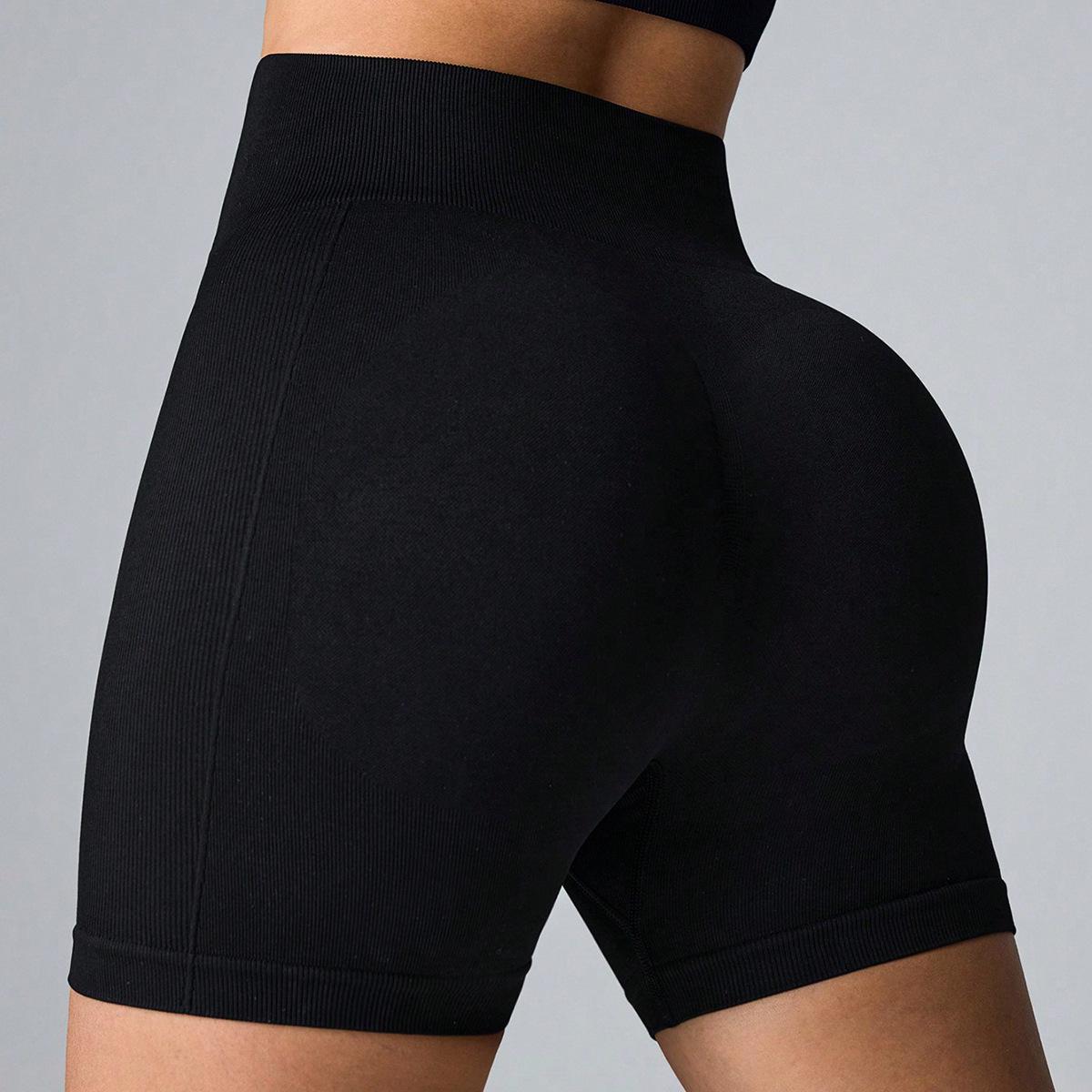 

Женские шорты для йоги с высокой талией, персиковые, с эффектом лифтинга бедер: Контроль живота, Дышащие, Горячие шорты для фитнеса. Medium чёрный