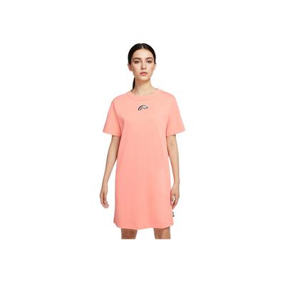 Sportswear Rainbow Embroidered Color Block Logo Letter Print Round Neck Sports Knit Short Sleeve Dress Women Dresses Deep-Red DJ6202-641