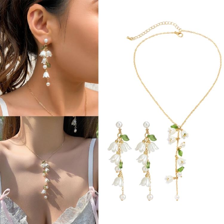 Bohemiean Bell Orchids Flower Earring Necklace Summer Preal Flower Leaf Earring