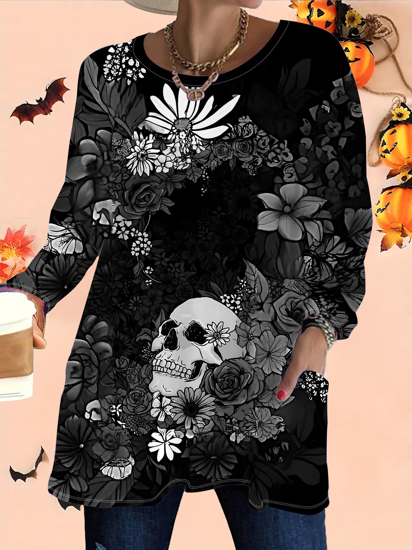 

2025 Осень Зима Новые Женские Топы Большого Размера, Модные Футболки с 3D-принтом на Хэллоуин с Круглым Вырезом и Длинным Рукавом 6XL чёрный