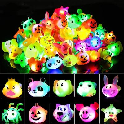 Glowing Finger Rings, Halloween Kids Party Favors LED Animal Rubber Jelly Rings Flashing Fingers Bulk Toys, Glow-in-the-Dark Party Supplies for Kids