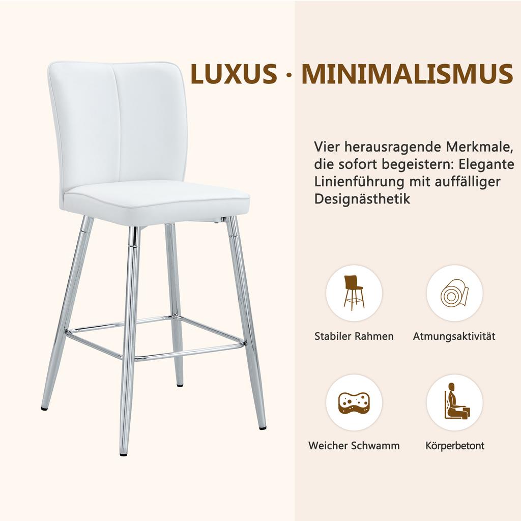 101cm High White PU Material Bar Stool Two-Piece Set: Ergonomic Backrest, Comfortable and Stylish.