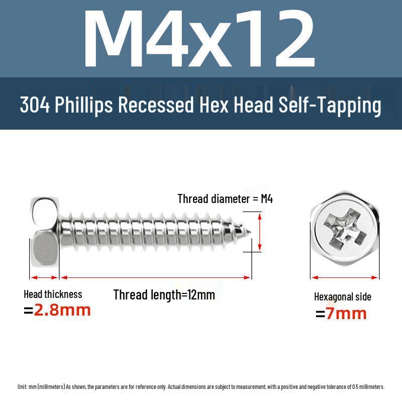 Yigu 304 Stainless Steel Phillips Recessed Hex and Slotted Self-Tapping Screws for Wood, M3-M8