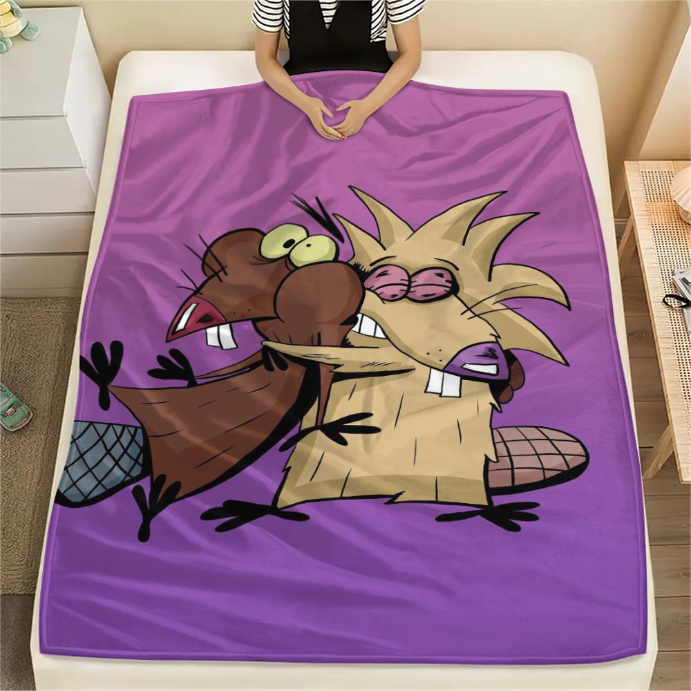 1PC The Angry Beavers Print Flannel Blanket, High quality Comfortable for All Seasons, Home Decor, Warmth and Comfort, Perfect for Christmas Gifts205
