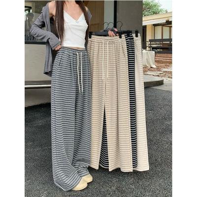 New Summer High-waisted Black and White Striped Wide-leg Casual Pants for Women Loose Draped Straight Floor Glutinous Rice Pants