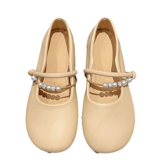 [Youshilai] Round Head Sweet Pearl Loafers Women's Spring 2025 New Shallow Mouth with One Pedal
