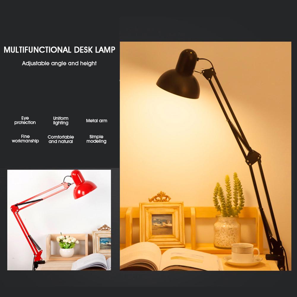 LED Desk Lamp Metal Swing Arm Spring Loaded Adjustable Reading Lamp For Bedroom Night Light With C-Clamp E27 Bulb Not Included