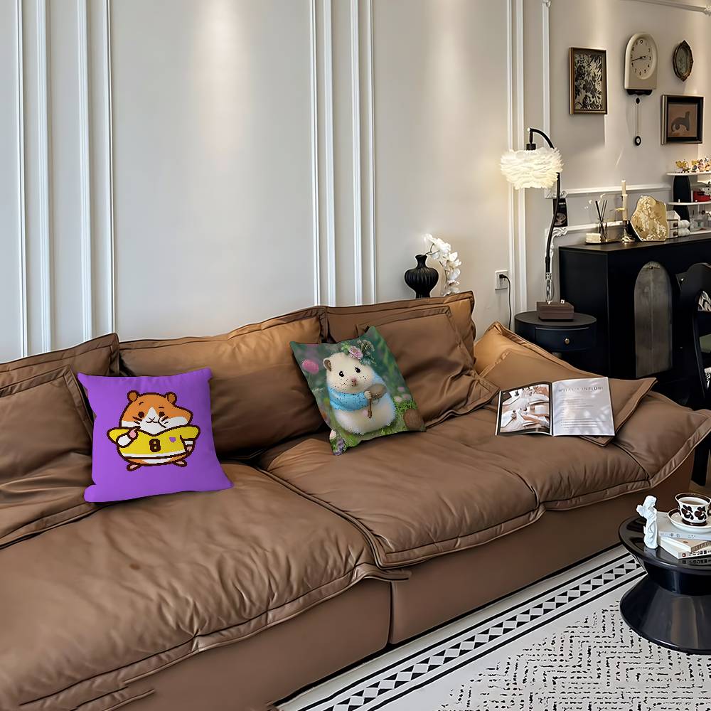 Cute Hamster Pillow Covers Cartoon Sofa Decorative Home Double-sided Printing Short Plush Cute Cushion Cover