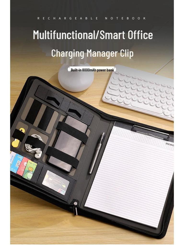 Multifunkční obchodní kabelka A4 s powerbankou, USB flash diskem a úložnou složkou.