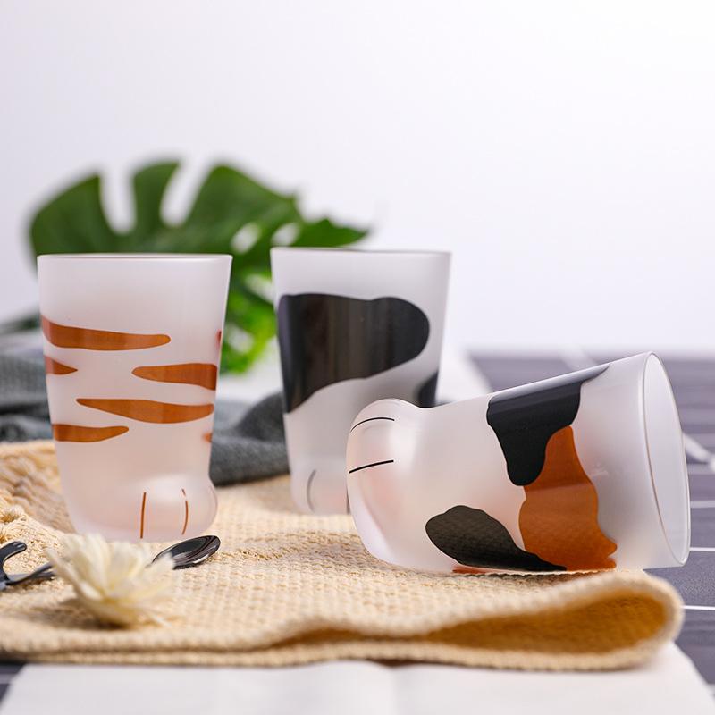 Cute Cat Paw Frosted Cup Cartoon Glass Milk Juice Beverage Cup Heat-resistant Portable Creative Drinkware Water Cups