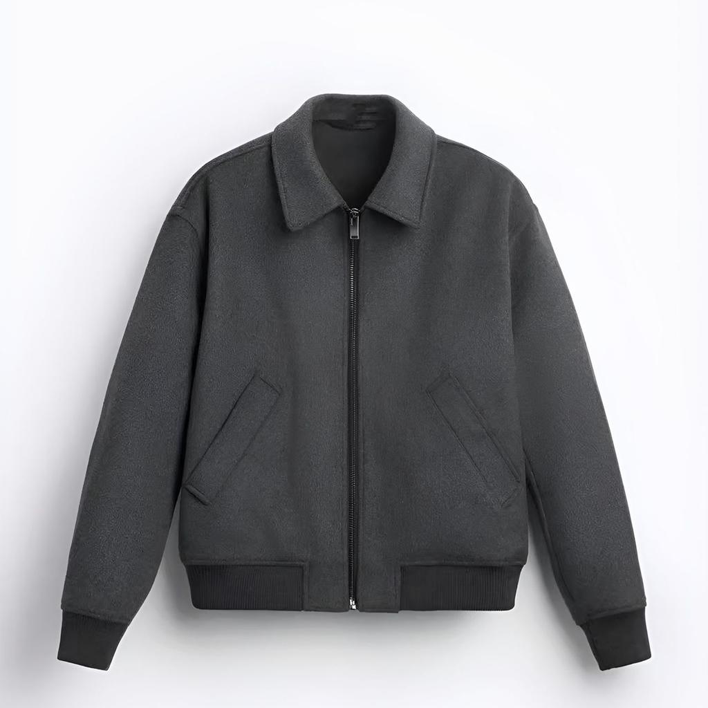 Men's Solid Color Lapel Woolen Coat Casual Slim Fit British Style Jacket