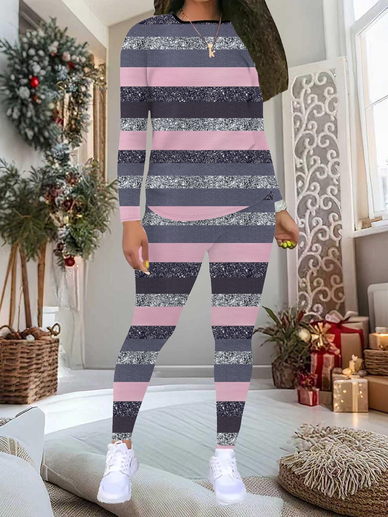 

Женский костюм-двойка с геометрическим принтом: Топ с длинным рукавом и круглым вырезом и брюки, праздничный лимитированный повседневный костюм для вечеринки в подарок XXL розовый